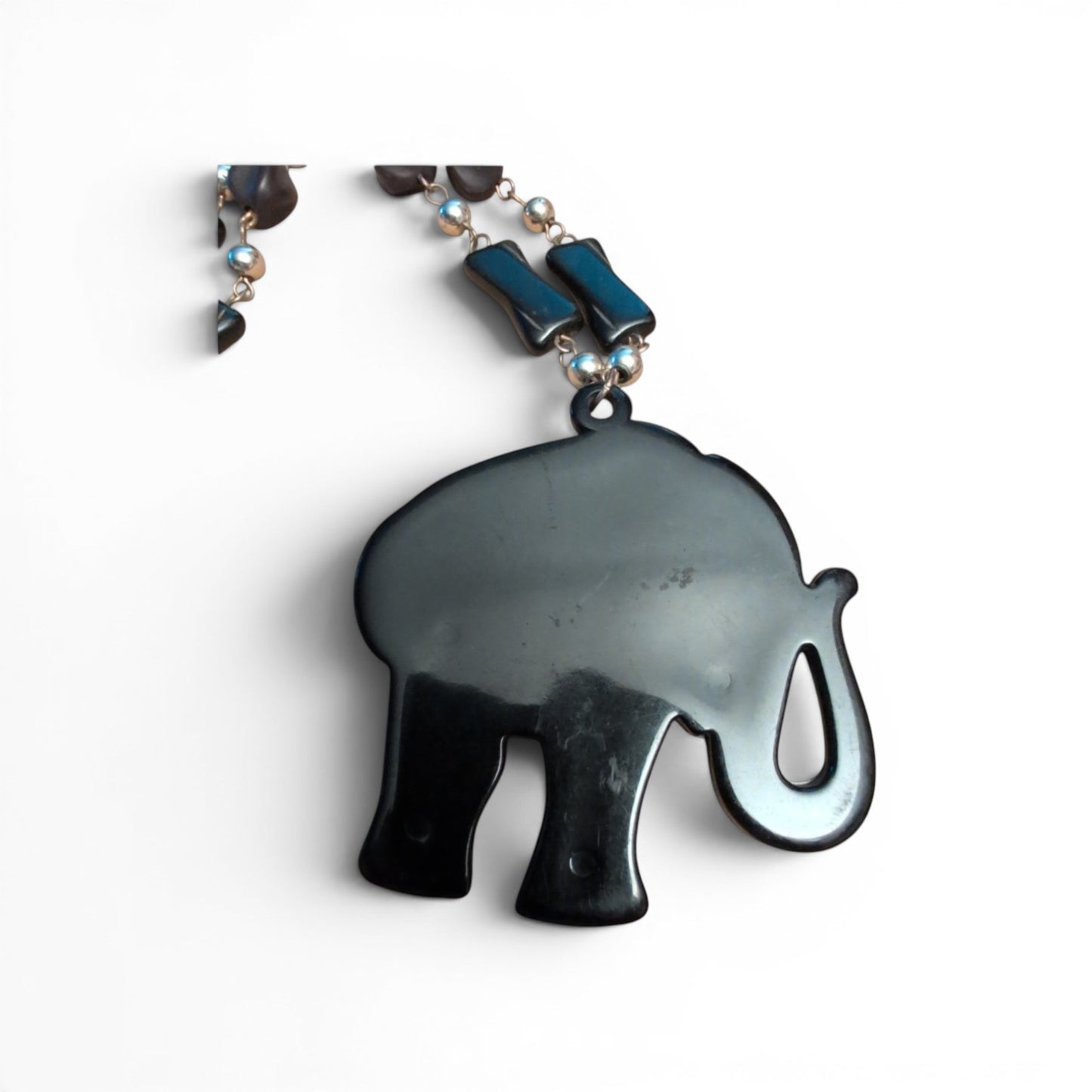 Vintage Lucky Elephant Pendant Necklace Trunk Up, Found in Bologna