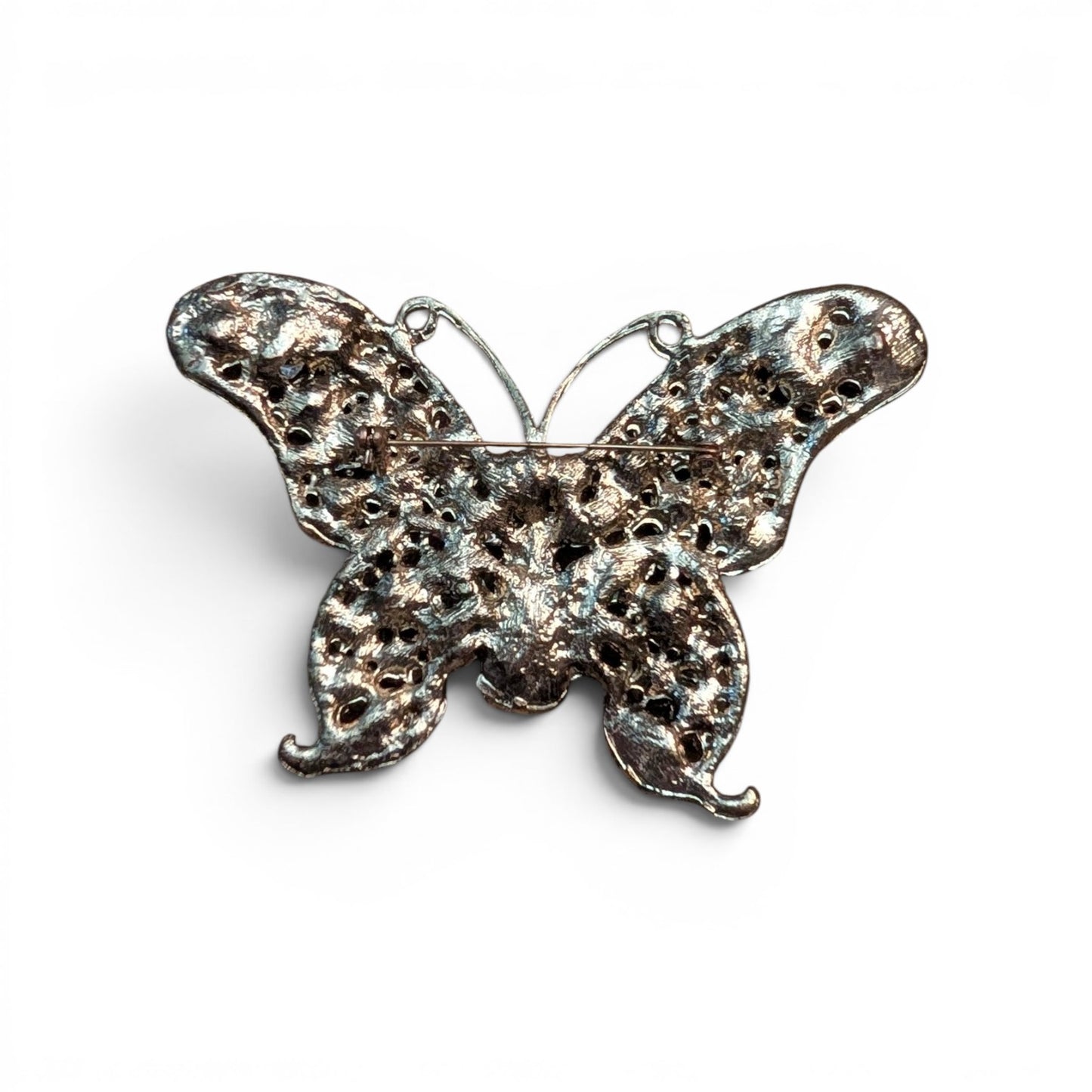 Vintage Italian Rhinestone Butterfly Brooch – Antique Gold-Tone Statement Pin