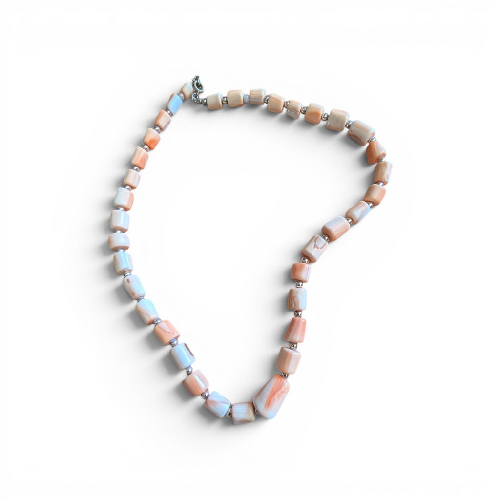 Vintage Italian Carved Shell Bead Necklace – Coastal Chic Cream &amp; Peach Stran