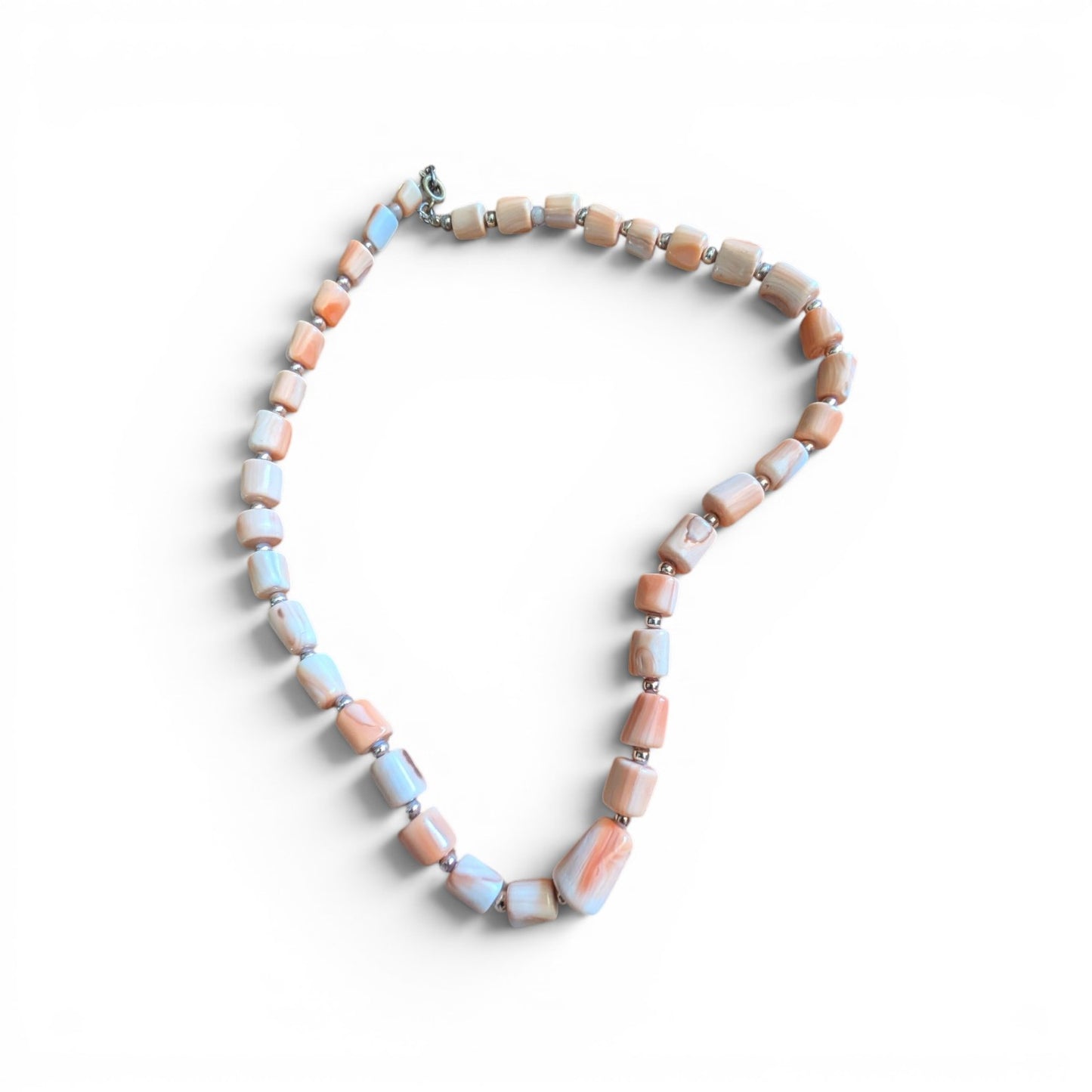 Vintage Italian Carved Shell Bead Necklace – Coastal Chic Cream &amp; Peach Stran