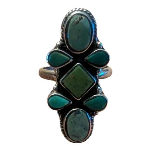 Vintage Statement Ring | Silver Stamp; Turquoise-Style Cluster | Bologna Italy Market Find