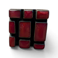 Vintage Italian Modernist Red Mosaic Statement Ring – Adjustable Sterling Silve