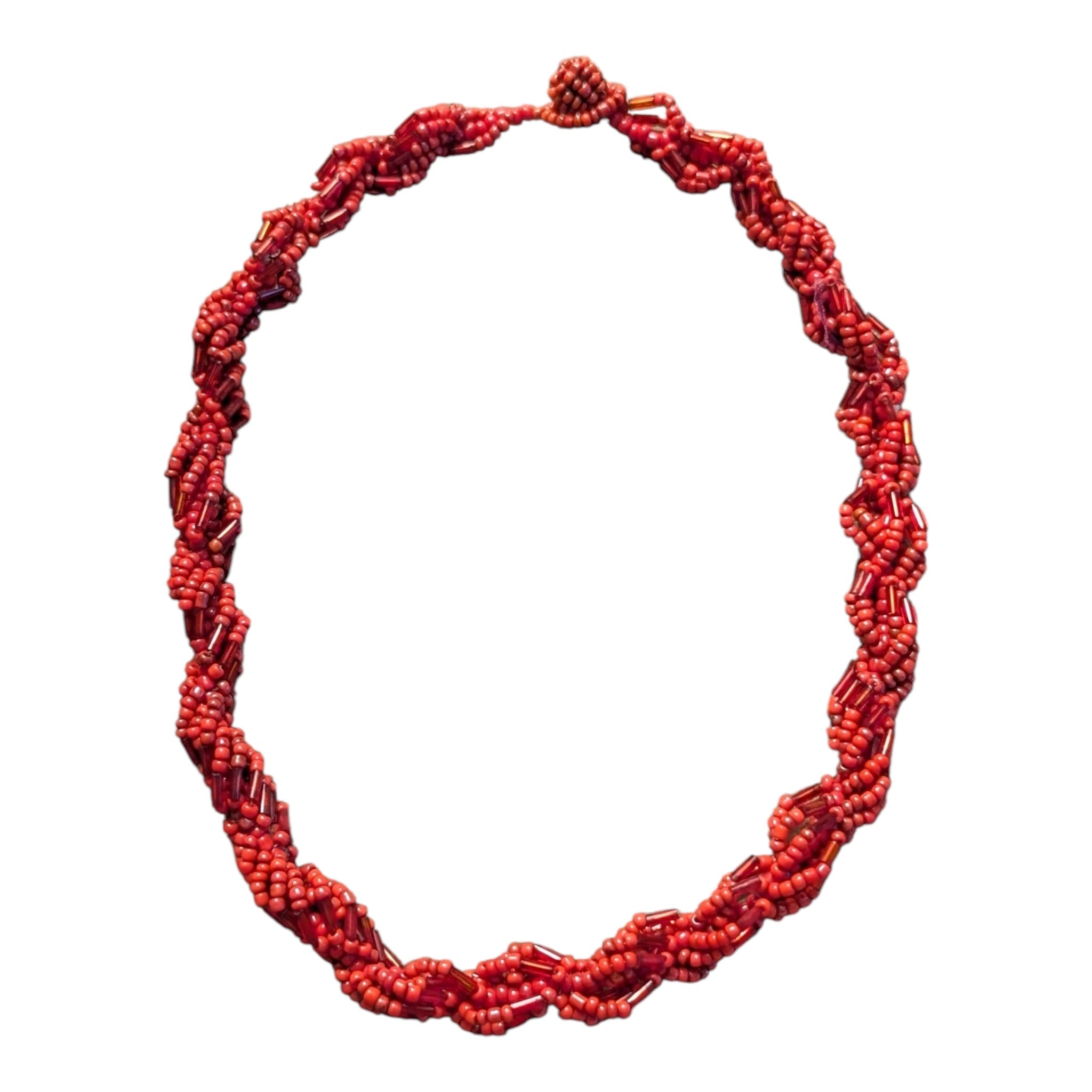 Vintage Coral-Tone Beaded Twist Necklace