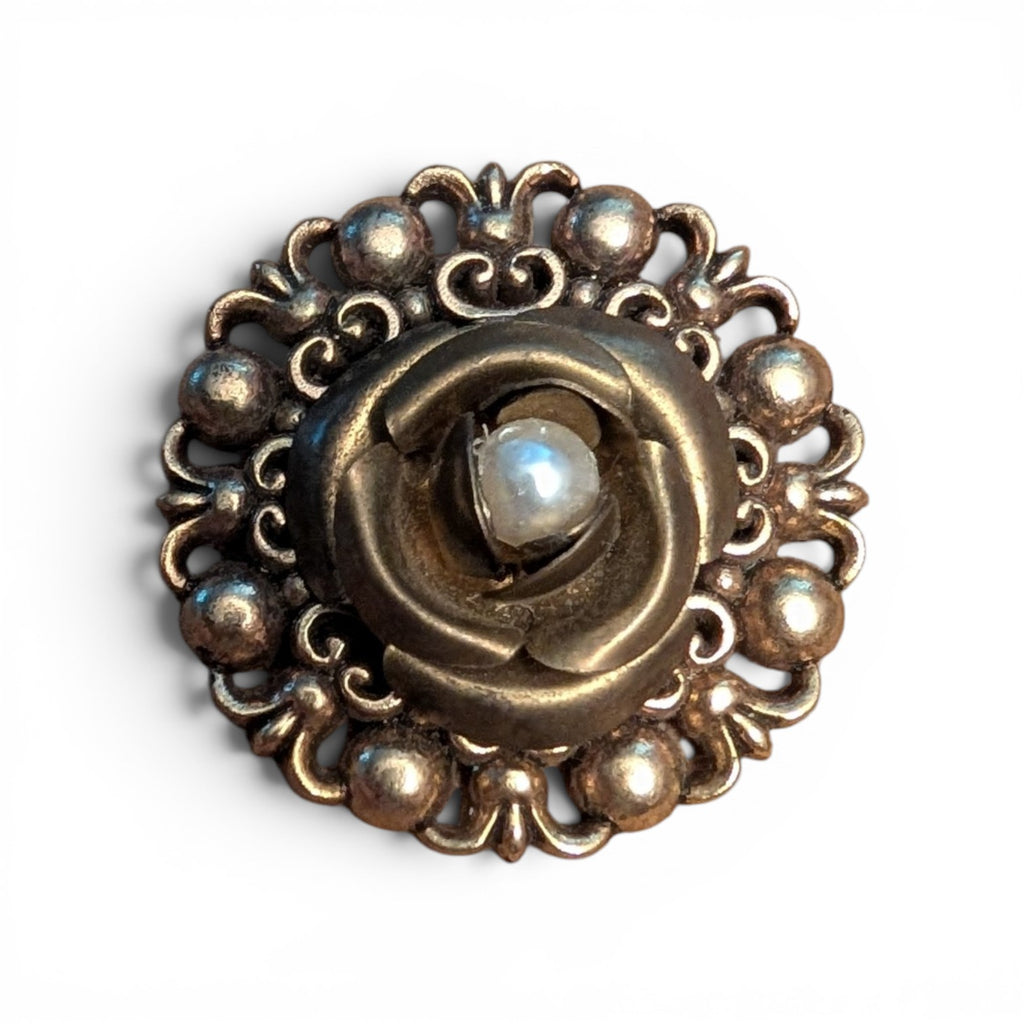 Vintage Rose Gold Brooch with Pearl Heart