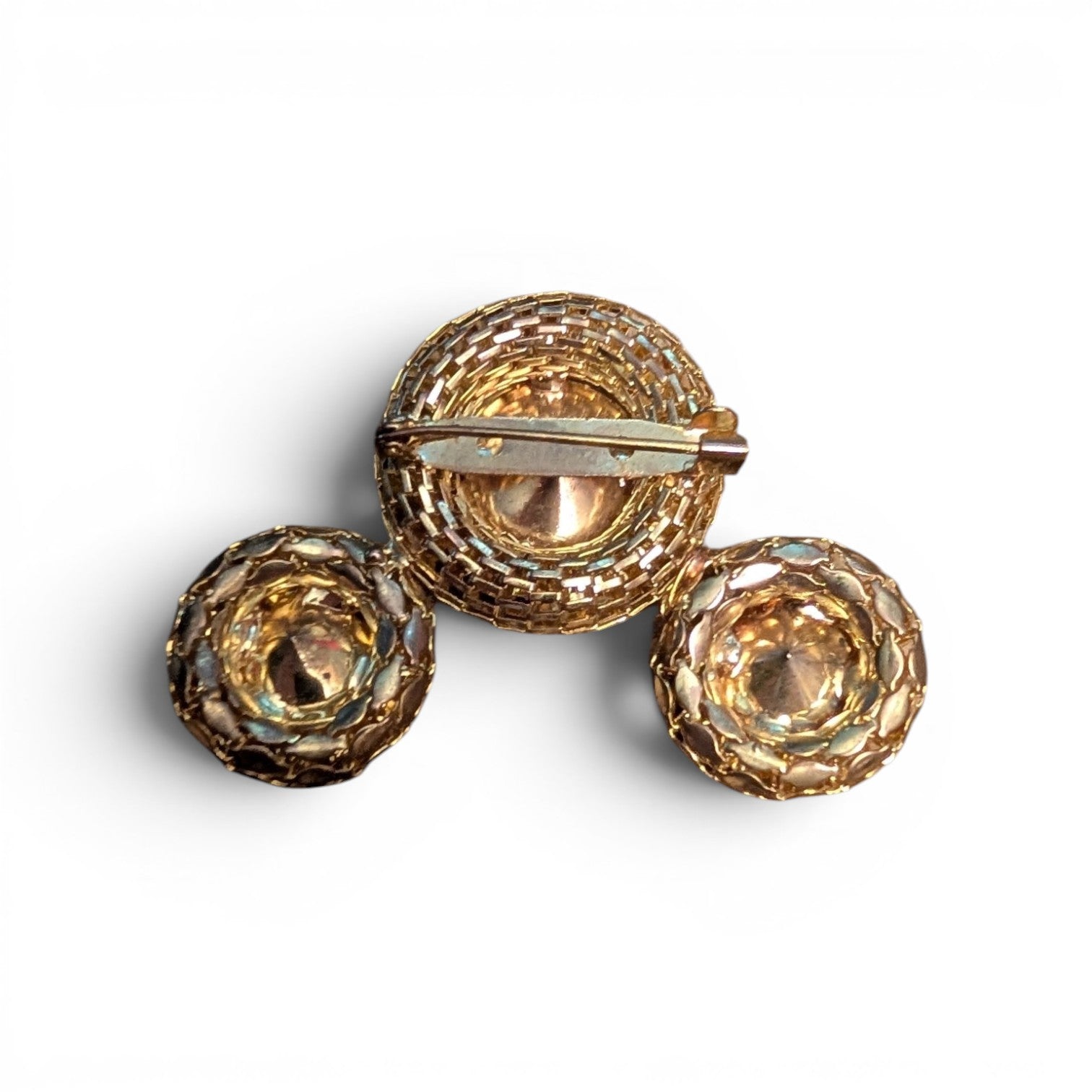 Vintage 1980s Florence Market Crystal Statement Pin – Textured Gold-Tone Brooch