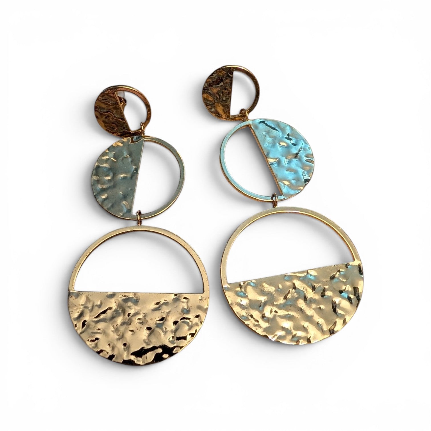 Hammered Gold Moon Phase Statement Earrings