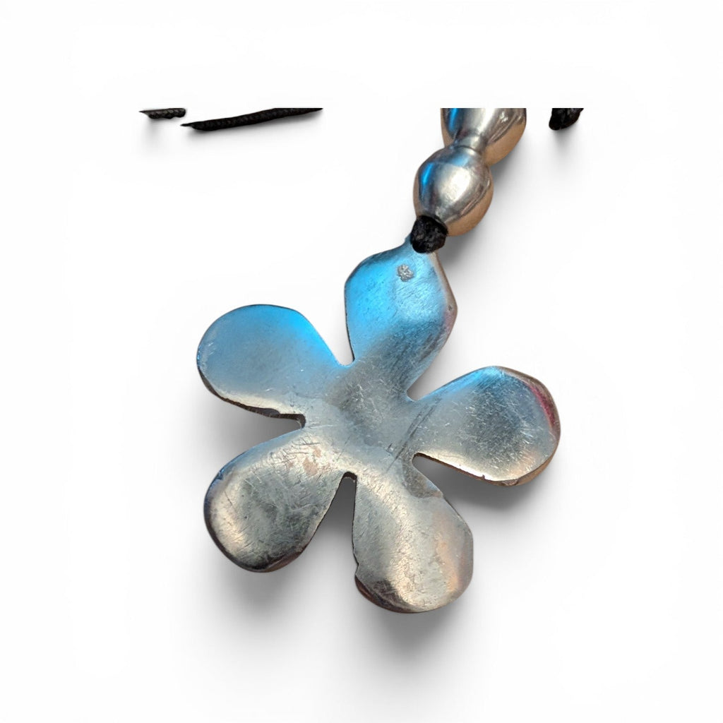 Recycled Tin Flower Pendant Necklace on Black Cord  Found in Bologna
