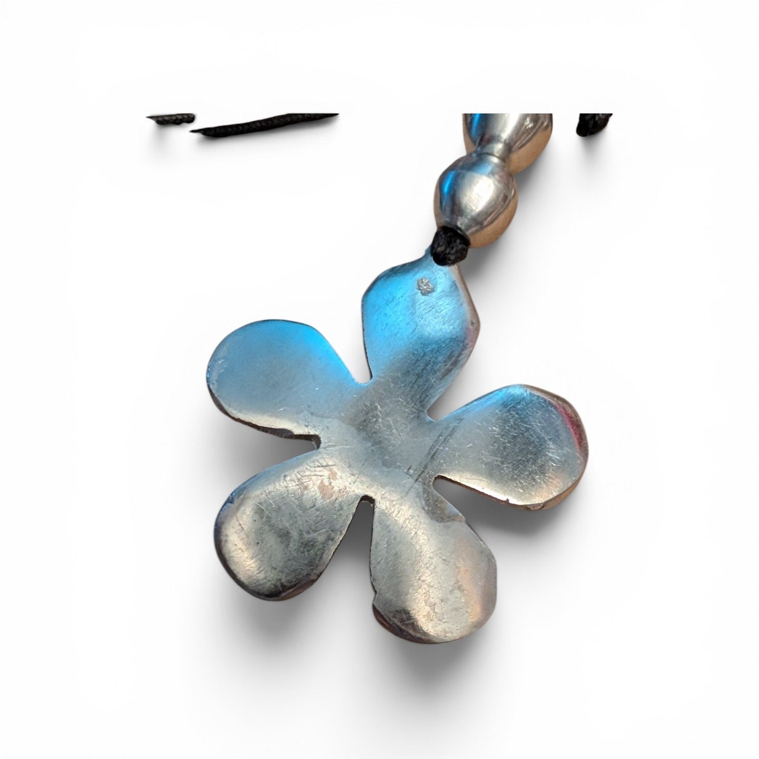 Recycled Tin Flower Pendant Necklace on Black Cord  Found in Bologna