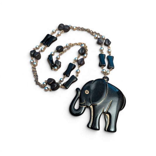 Vintage Lucky Elephant Pendant Necklace Trunk Up, Found in Bologna