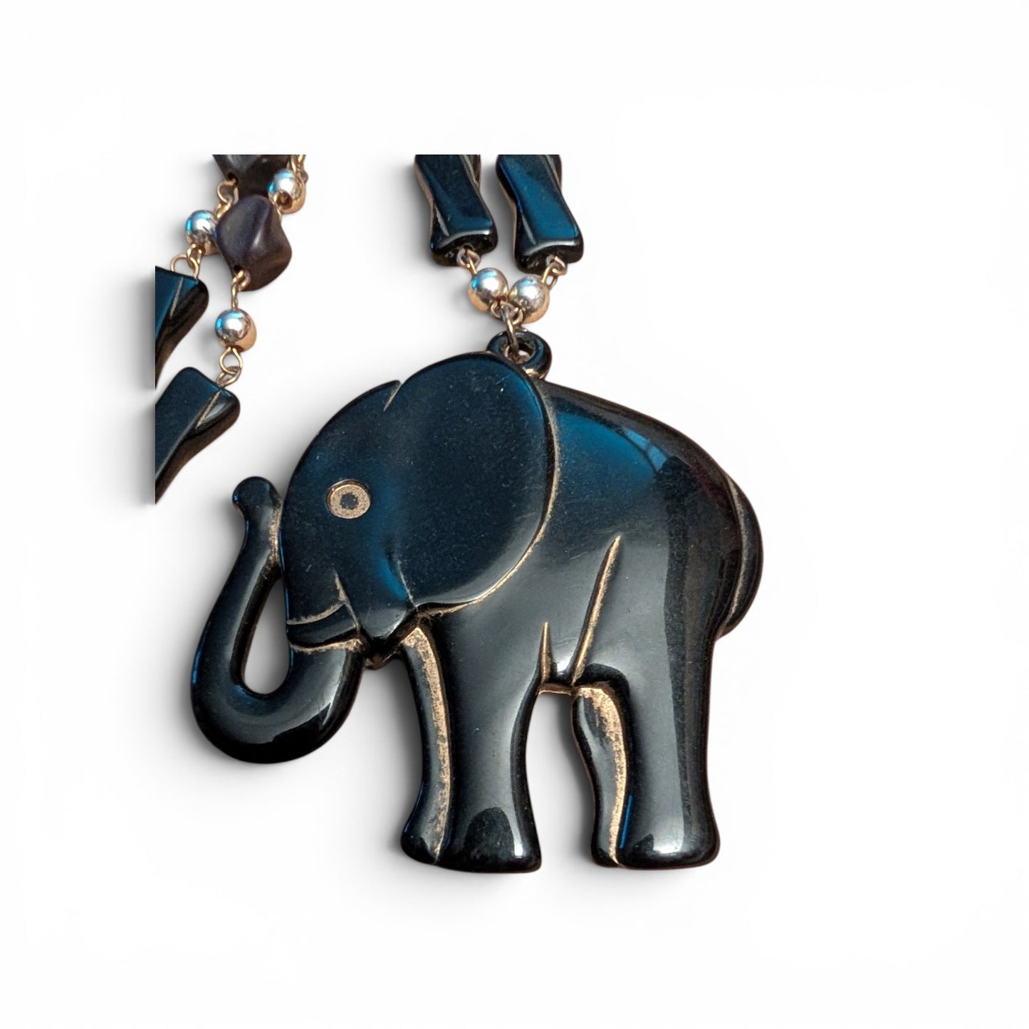 Vintage Lucky Elephant Pendant Necklace Trunk Up, Found in Bologna
