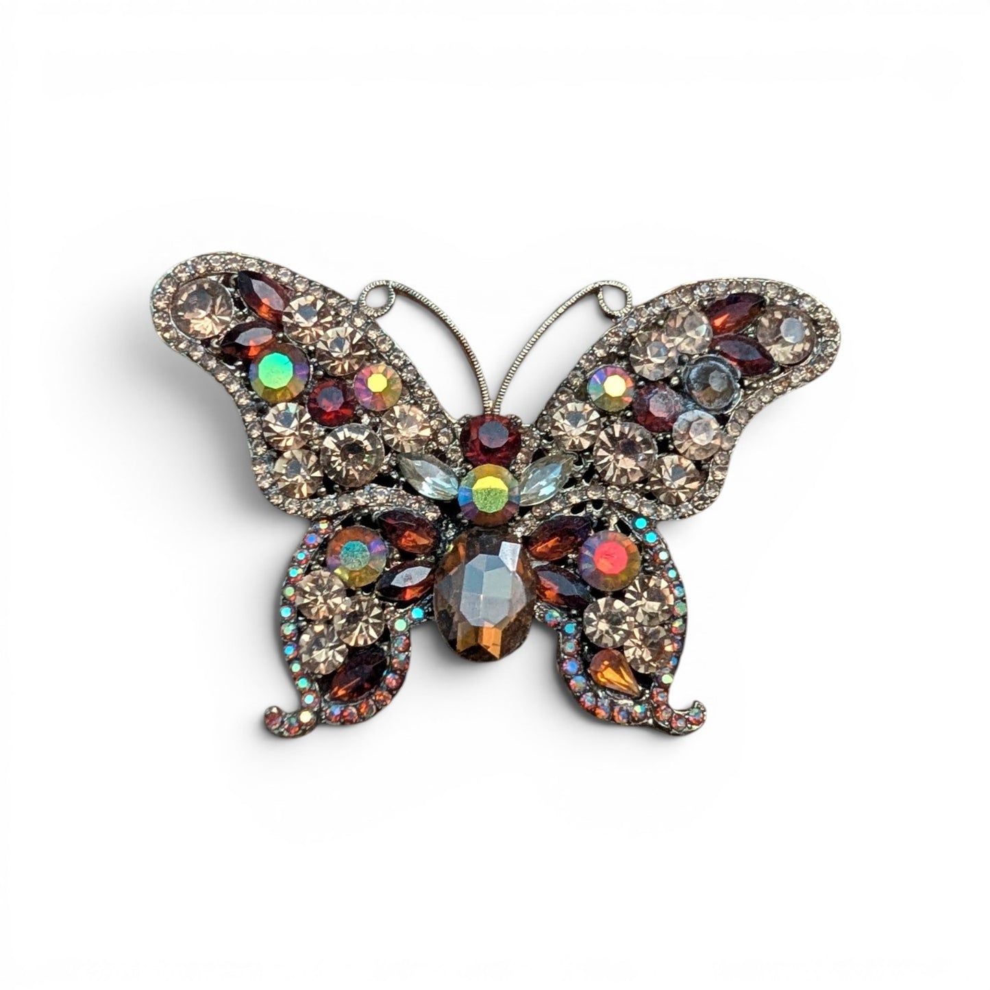 Vintage Italian Rhinestone Butterfly Brooch – Antique Gold-Tone Statement Pin