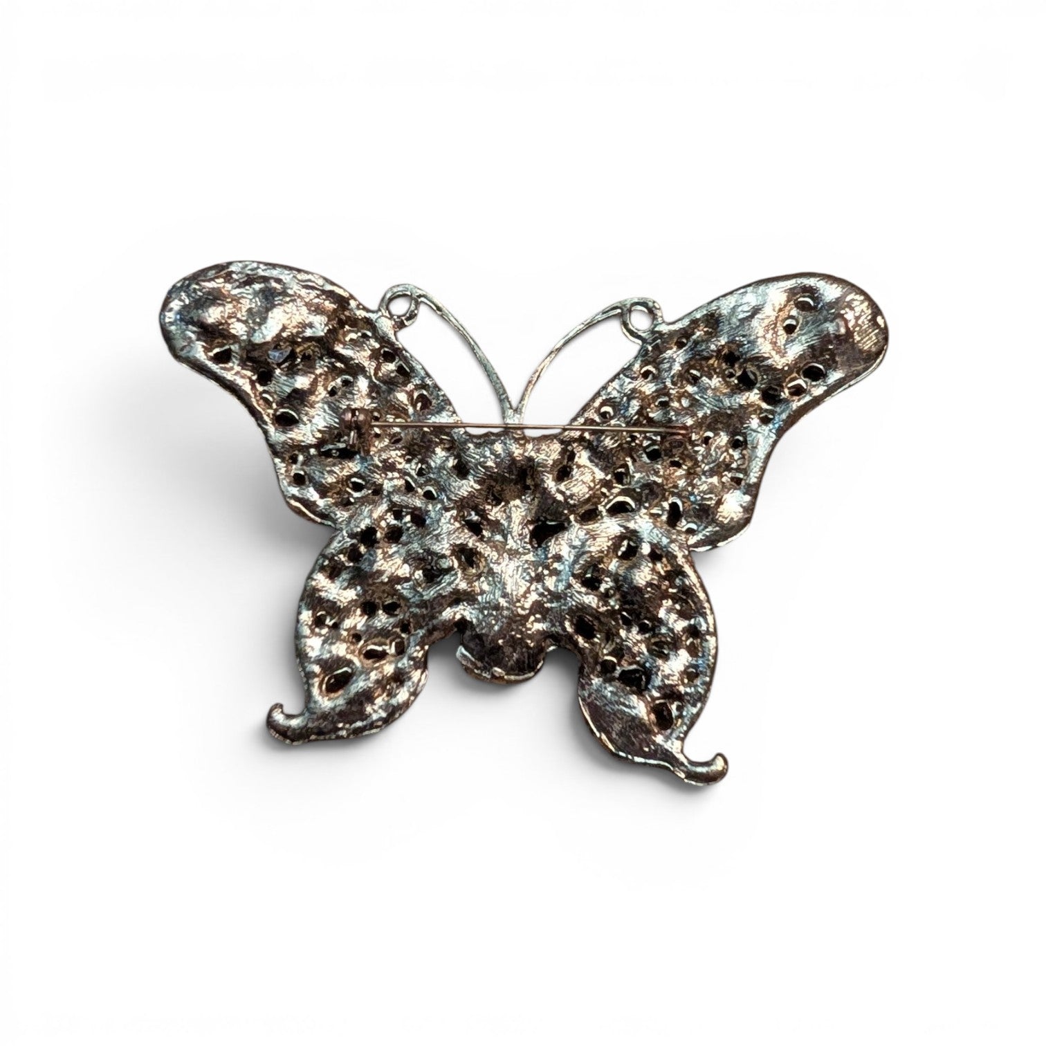 Vintage Italian Rhinestone Butterfly Brooch – Antique Gold-Tone Statement Pin
