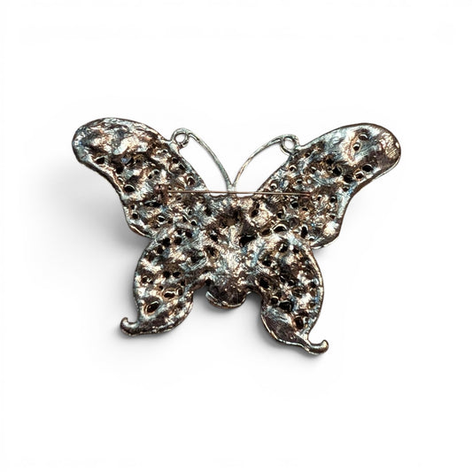 Vintage Italian Rhinestone Butterfly Brooch – Antique Gold-Tone Statement Pin